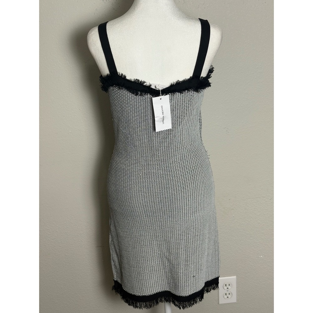 Urban Revivo Black White Tweed Knit Mini Dress Fringe Rhinestone Button New M 6 - Picture 3 of 7